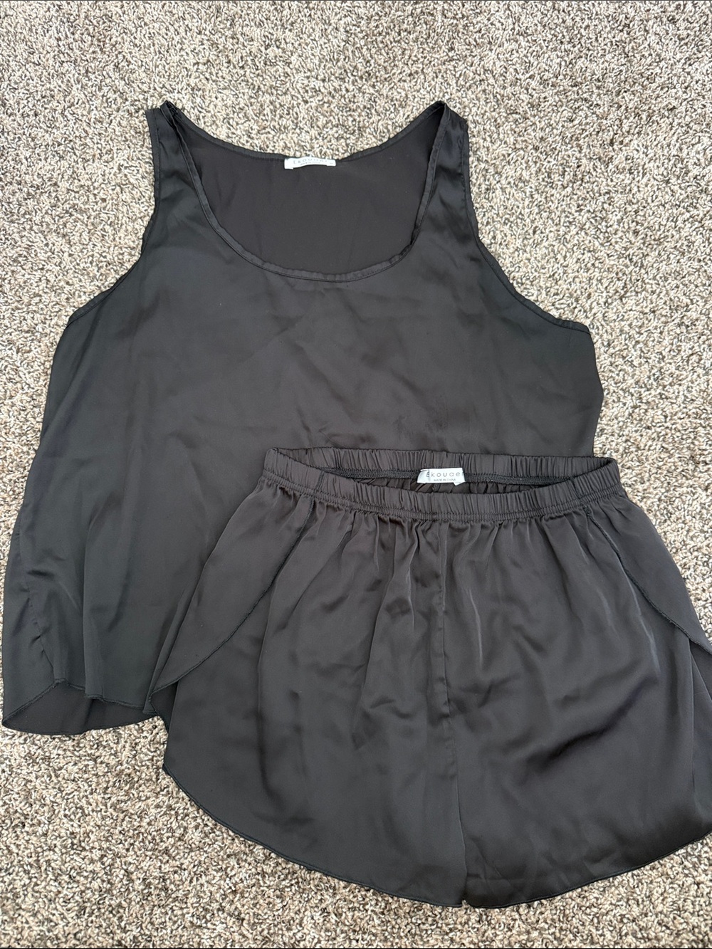 Ekouaer Black Silk Pajama Set